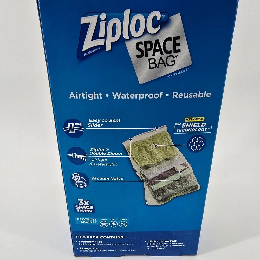 Ziploc Space Bag Flat Variety Pack Unisex 3 Count Blue Vacuum Seal Storage Bags